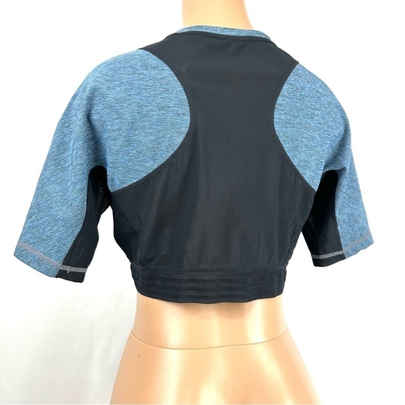 Adidas Women’s Sz L Heathered Blue Activewear Stretchy Cropped Top Mesh Back Tee - Picture 6 of 12